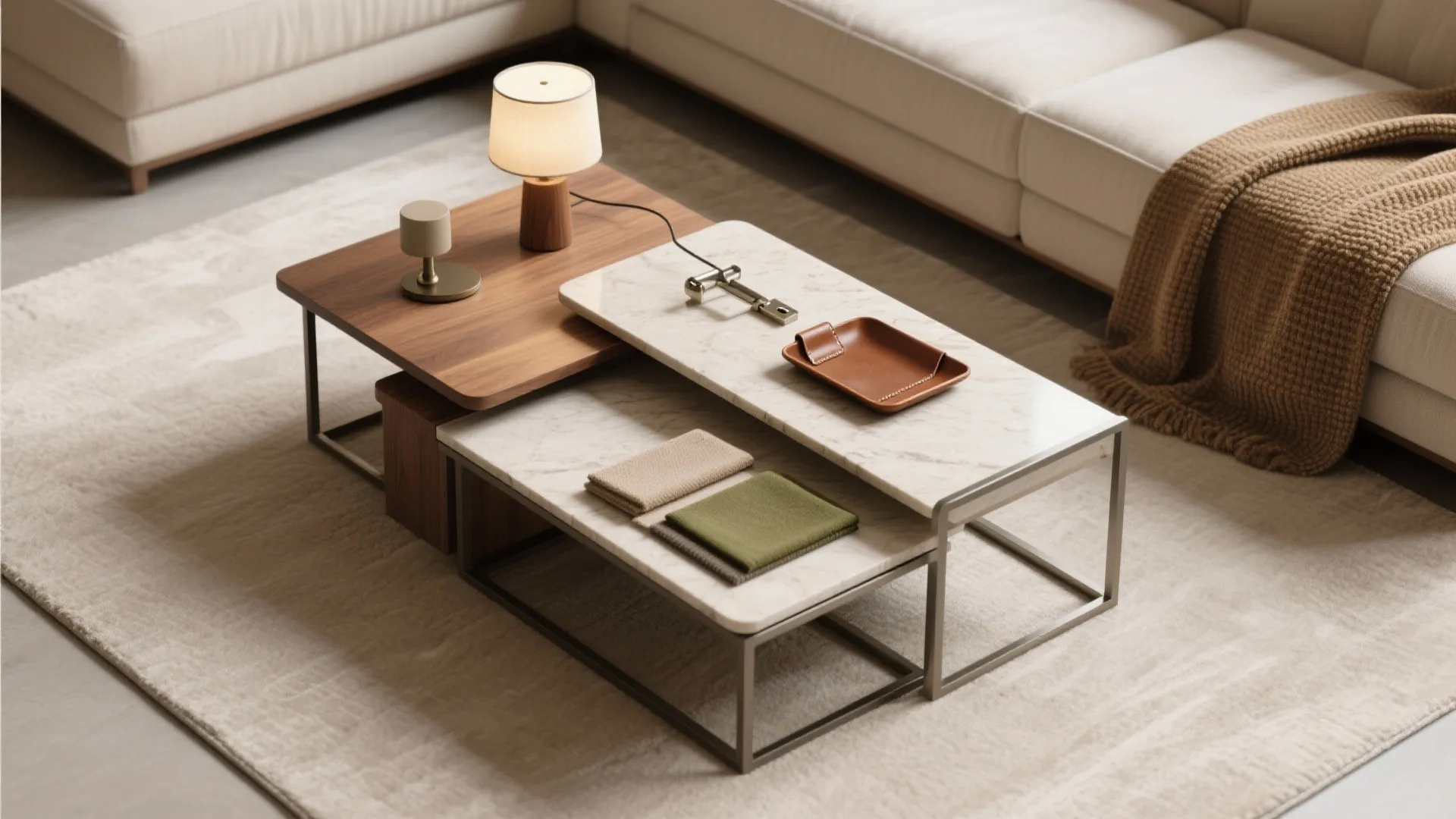 Flexible Pieces: Nesting Tables, Foldaway Desk, and Slim Lighting
