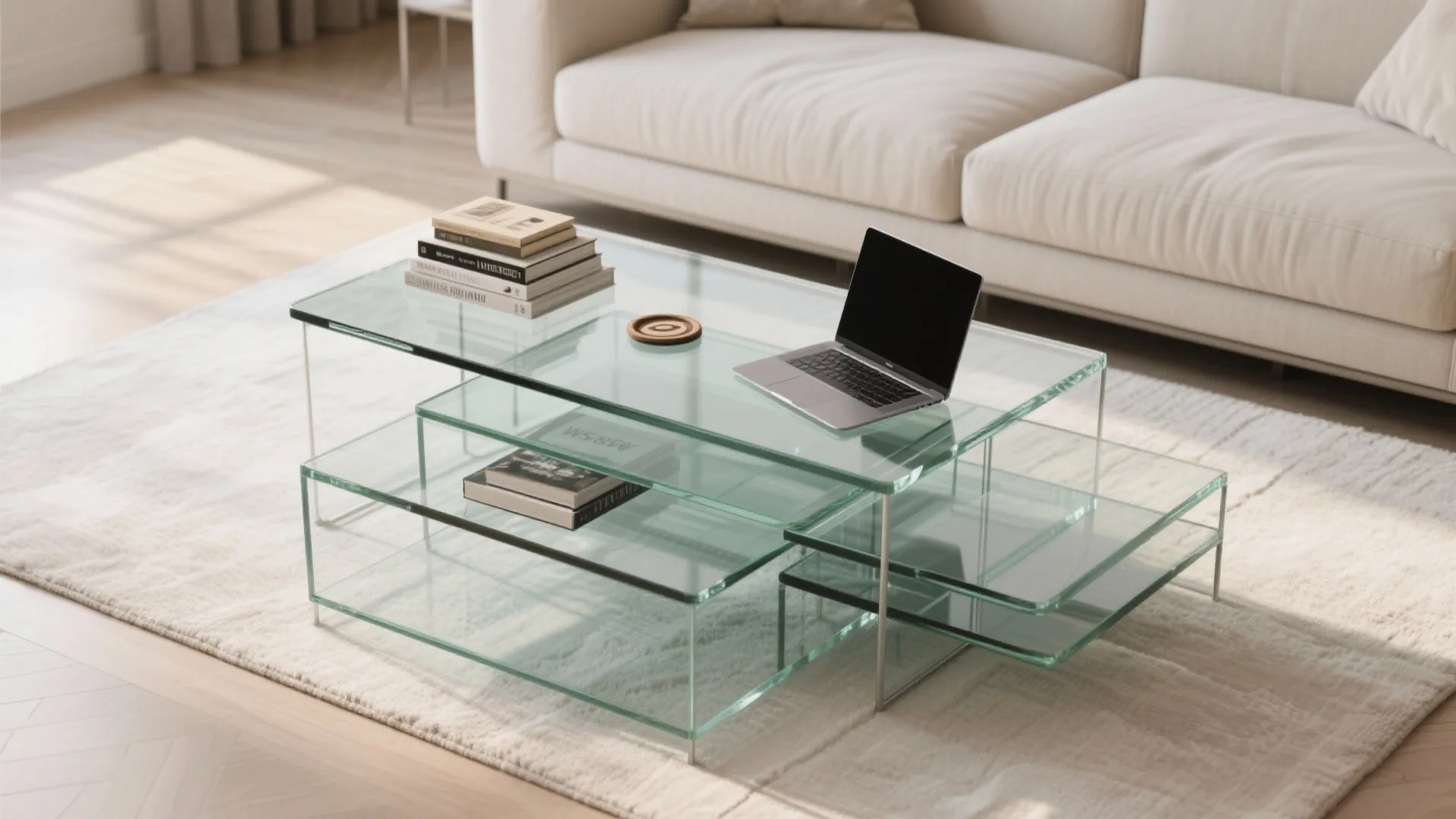 3. Nesting glass tables for flexible seating