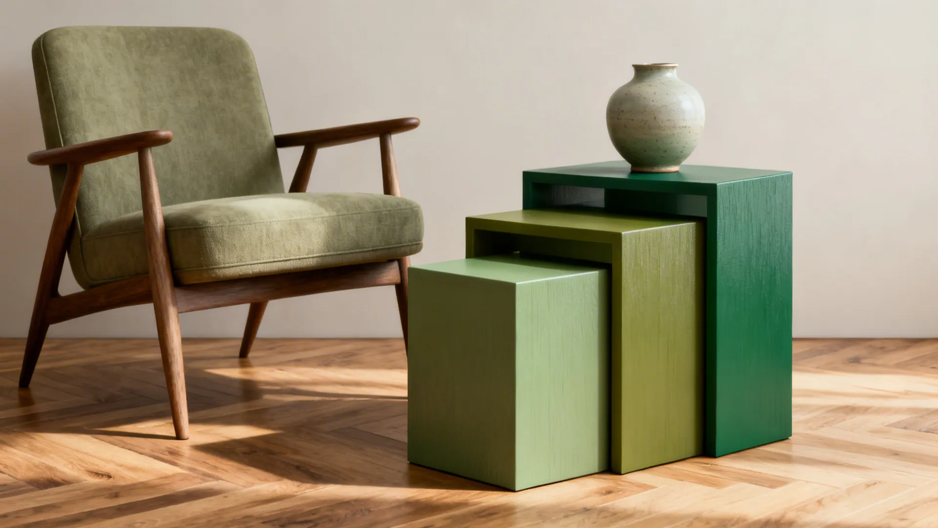 3. Nesting side tables in varying green tones