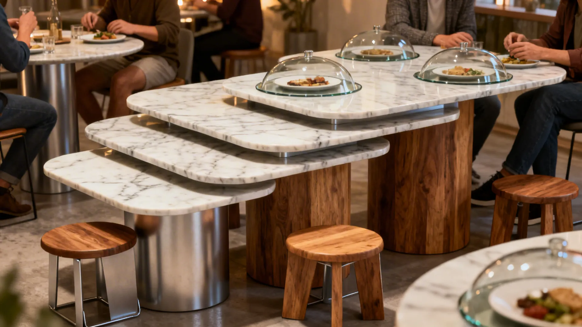 3. Marble Nesting Tables as Modular Seating Stations