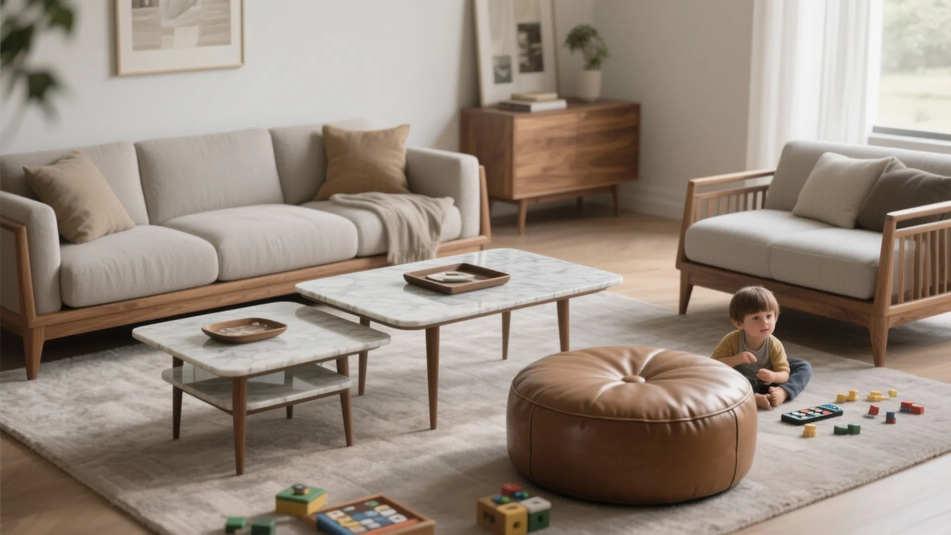 Nesting tables and ottomans instead of one bulky coffee table