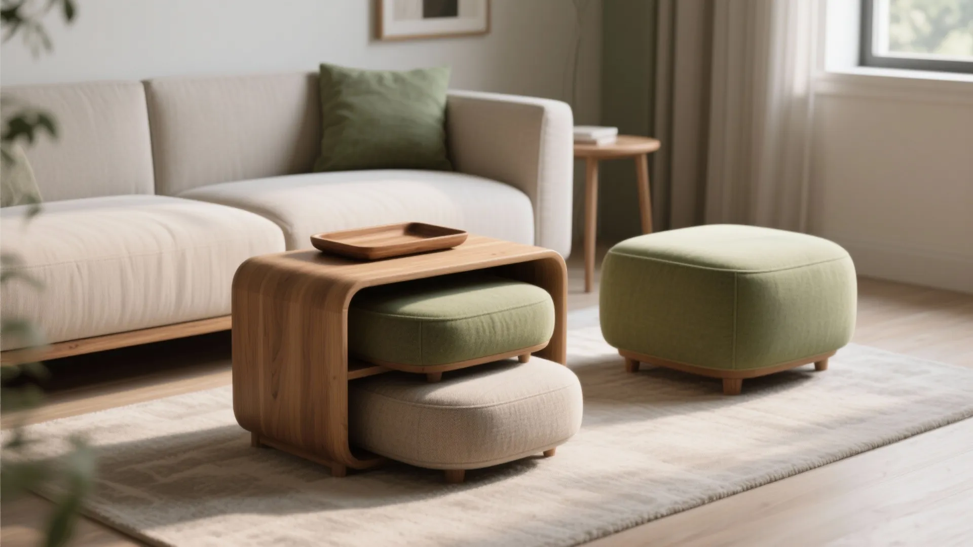 2. Nesting Ottomans for Flexible Seating