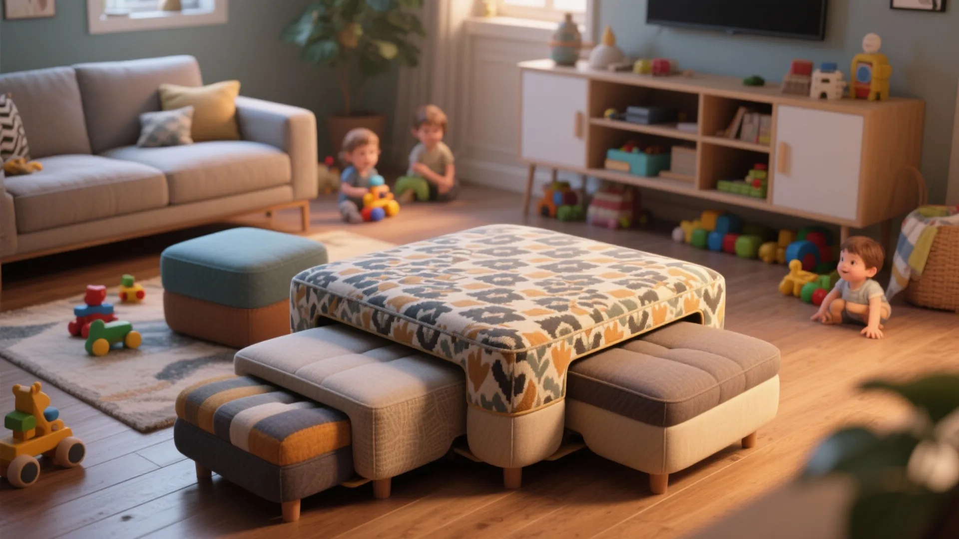 3. Nesting Ottomans for Flexible Seating