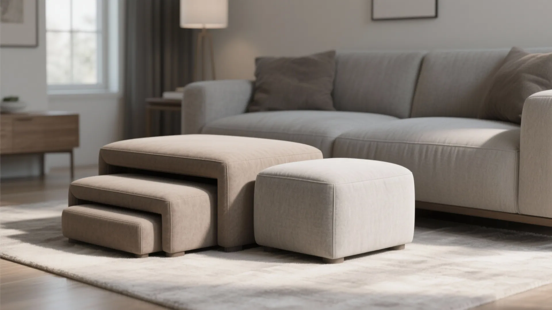 2. Nesting ottomans for flexible seating