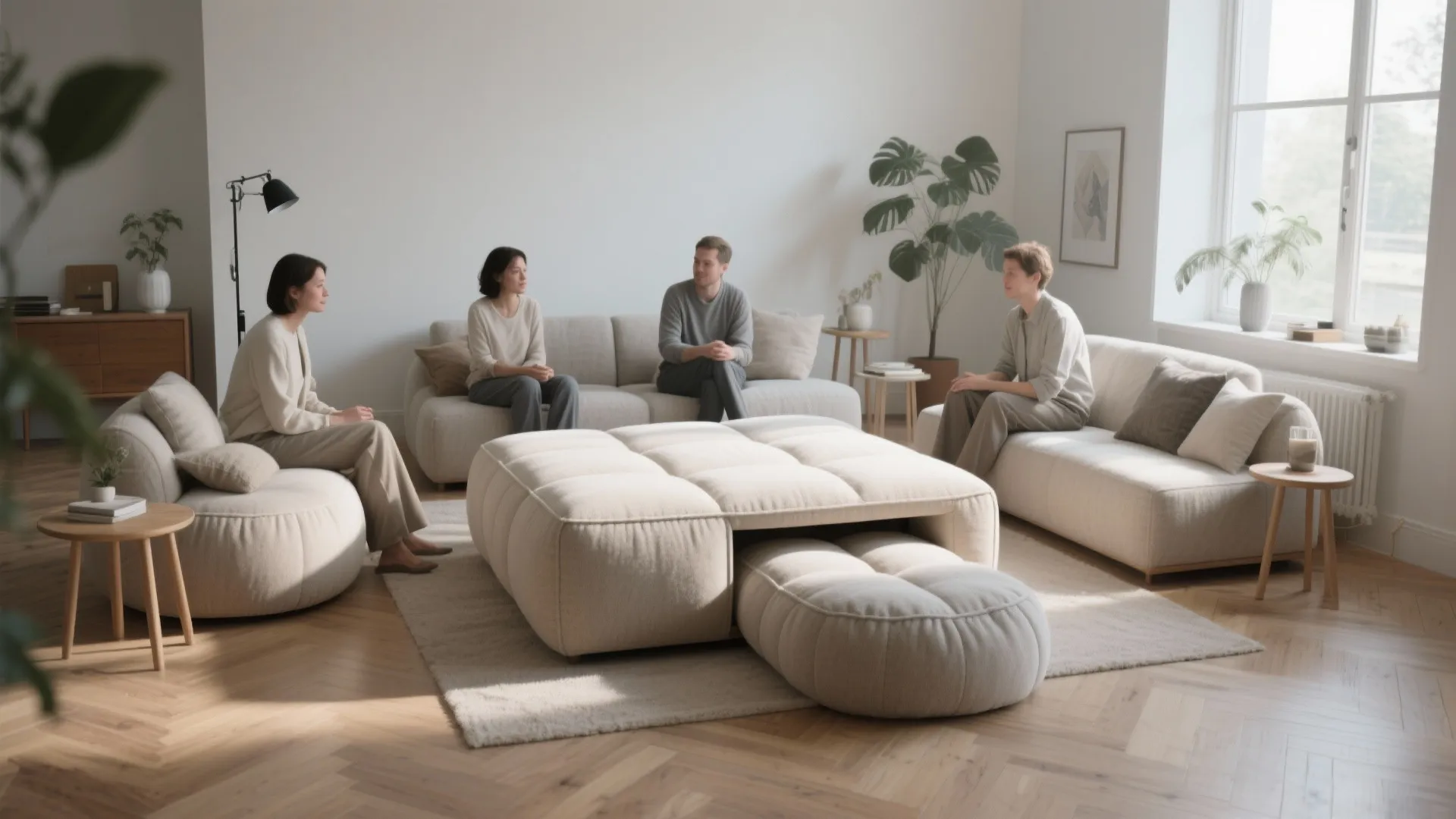 3. Nesting poufs and stackable ottomans for flexible seating