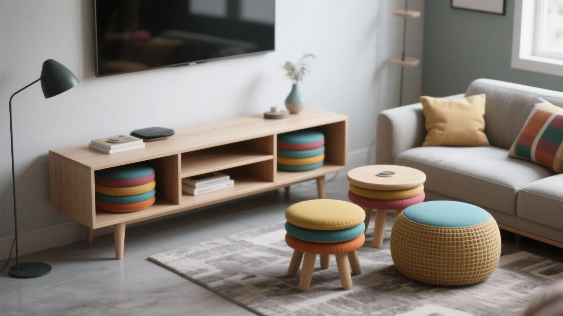 Idea 2: Nesting stools and stackable poufs