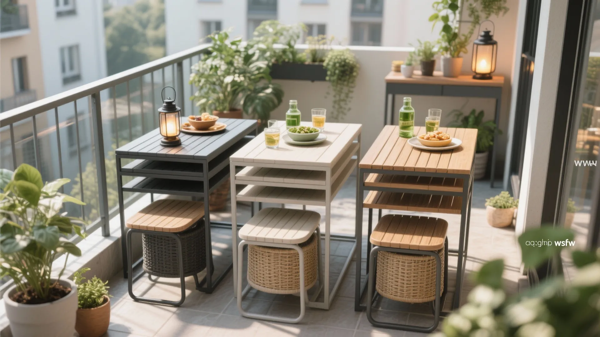 Nesting Tables + Stackable Stools for Flexible Hosting