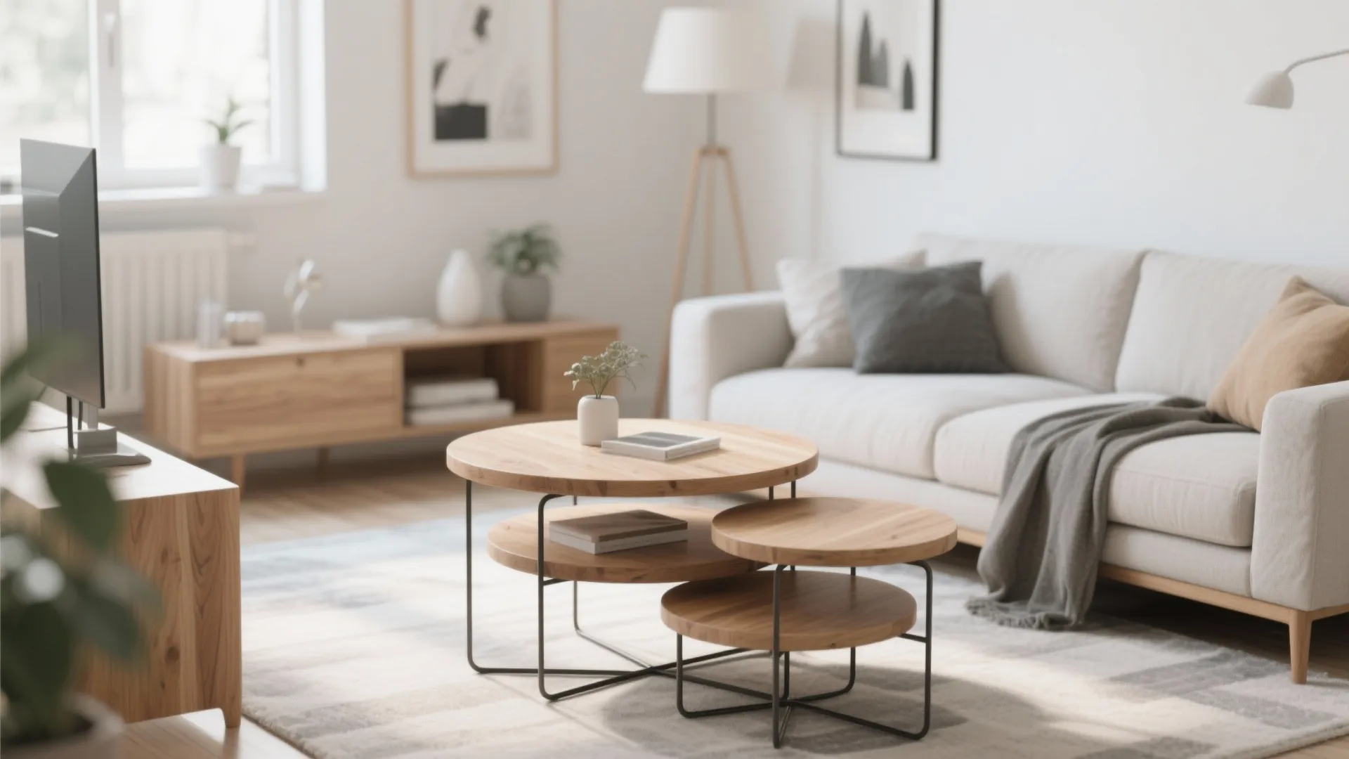 Modern living room with space-saving nesting tables