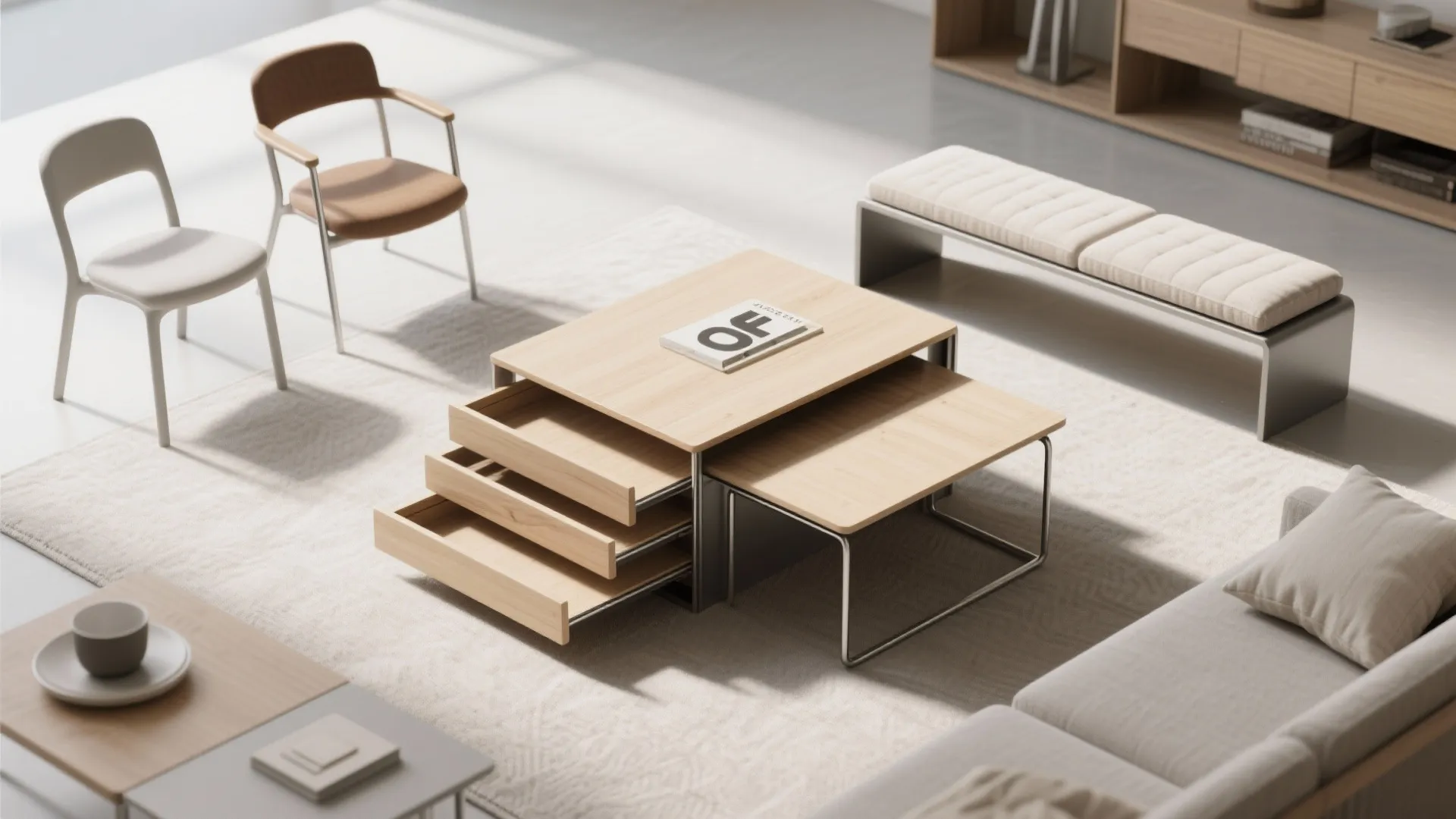 4. Nesting tables and slim-profile chairs