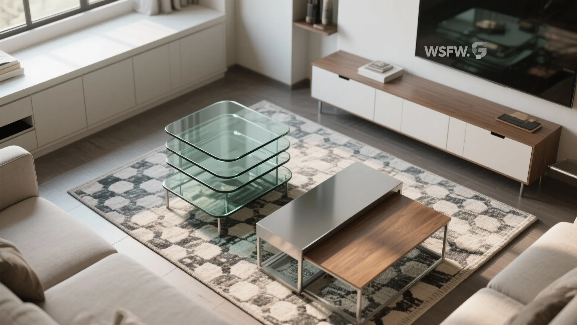 3. Nesting glass tables for flexible layouts