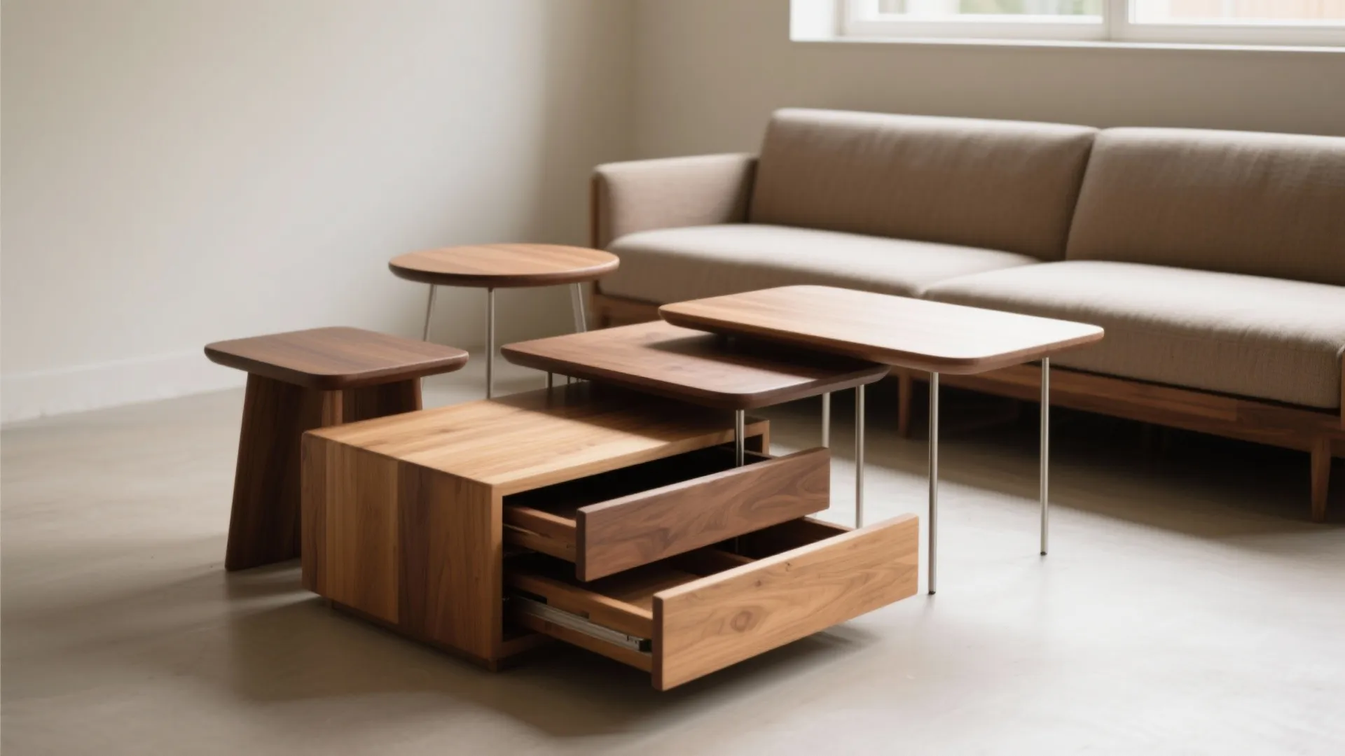 1. Nesting tables: flexible surface that tucks away