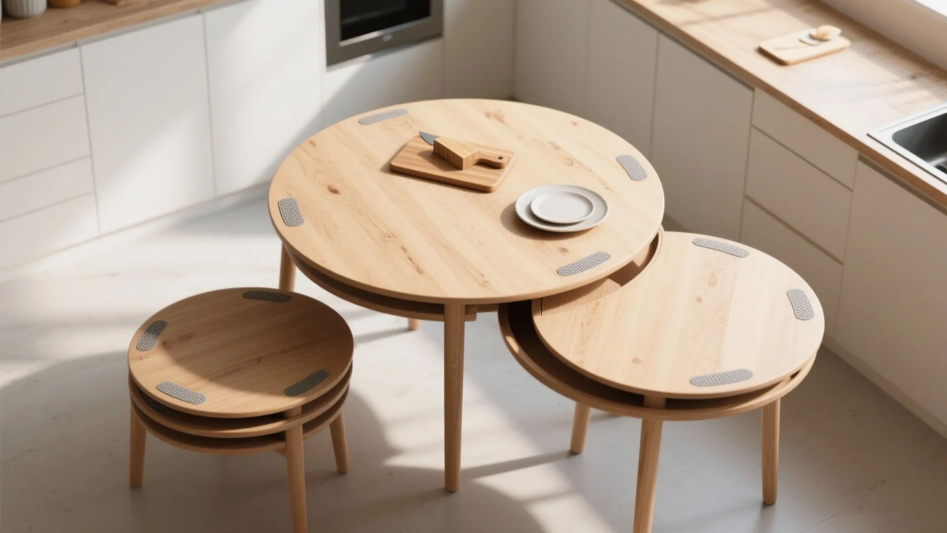 3. Nesting round tables for flexible dining