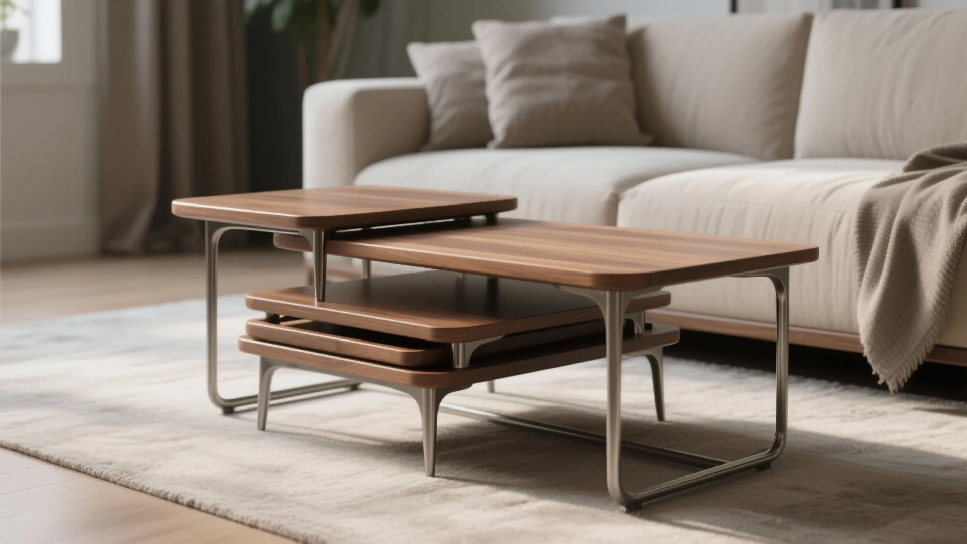 2. Nesting tables that fold into the room