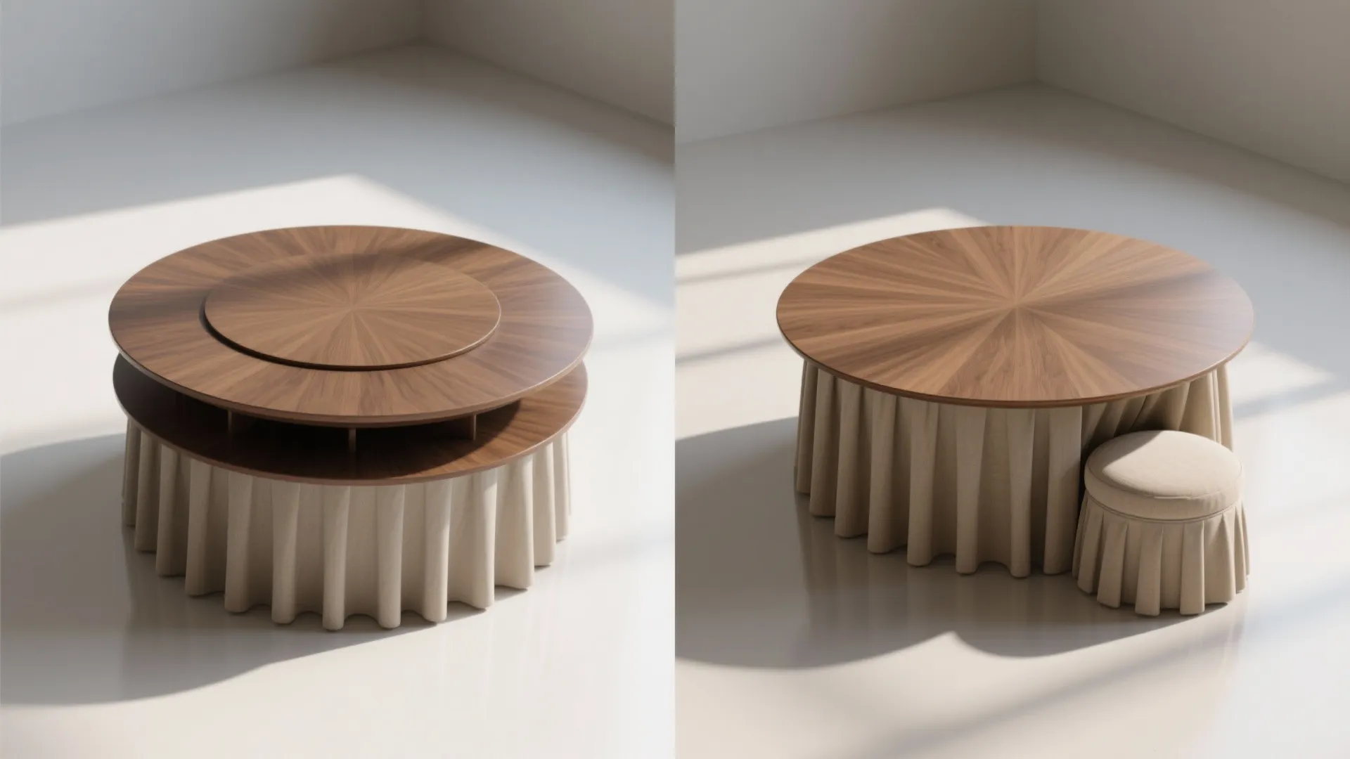 3. Nesting Round Tables (One Top, Two Heights)
