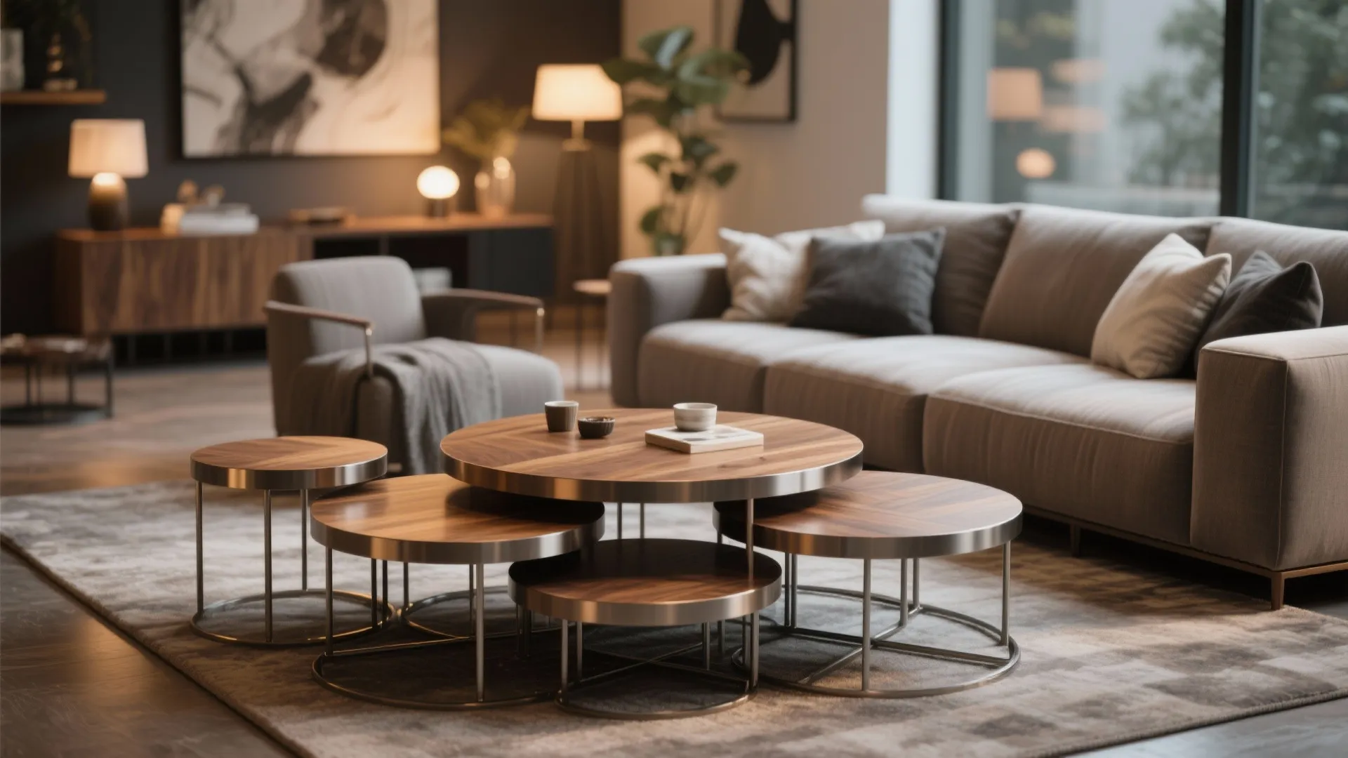 Nesting end tables in a flexible living room setup