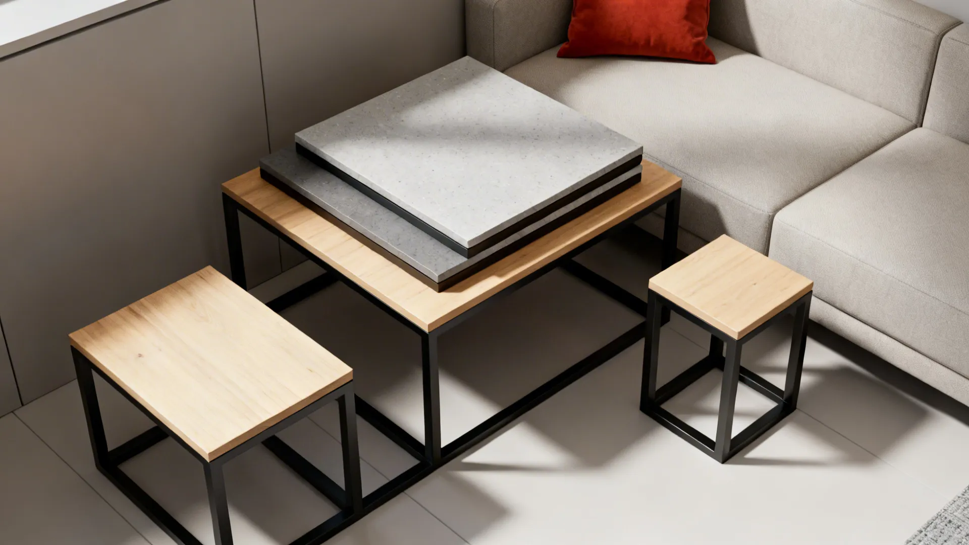 3. Nesting tables and stackable stools