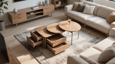 Modern Living Room with Wooden Storage Coffee Table