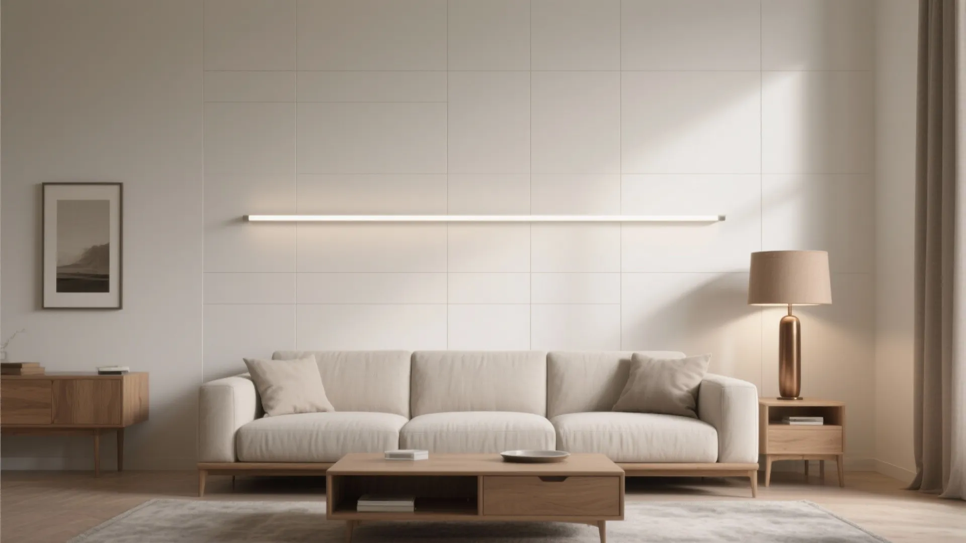 1) Minimalist Neutral Tile Accent Wall