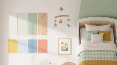 Soft Pastel Nursery Design with Wood Accent