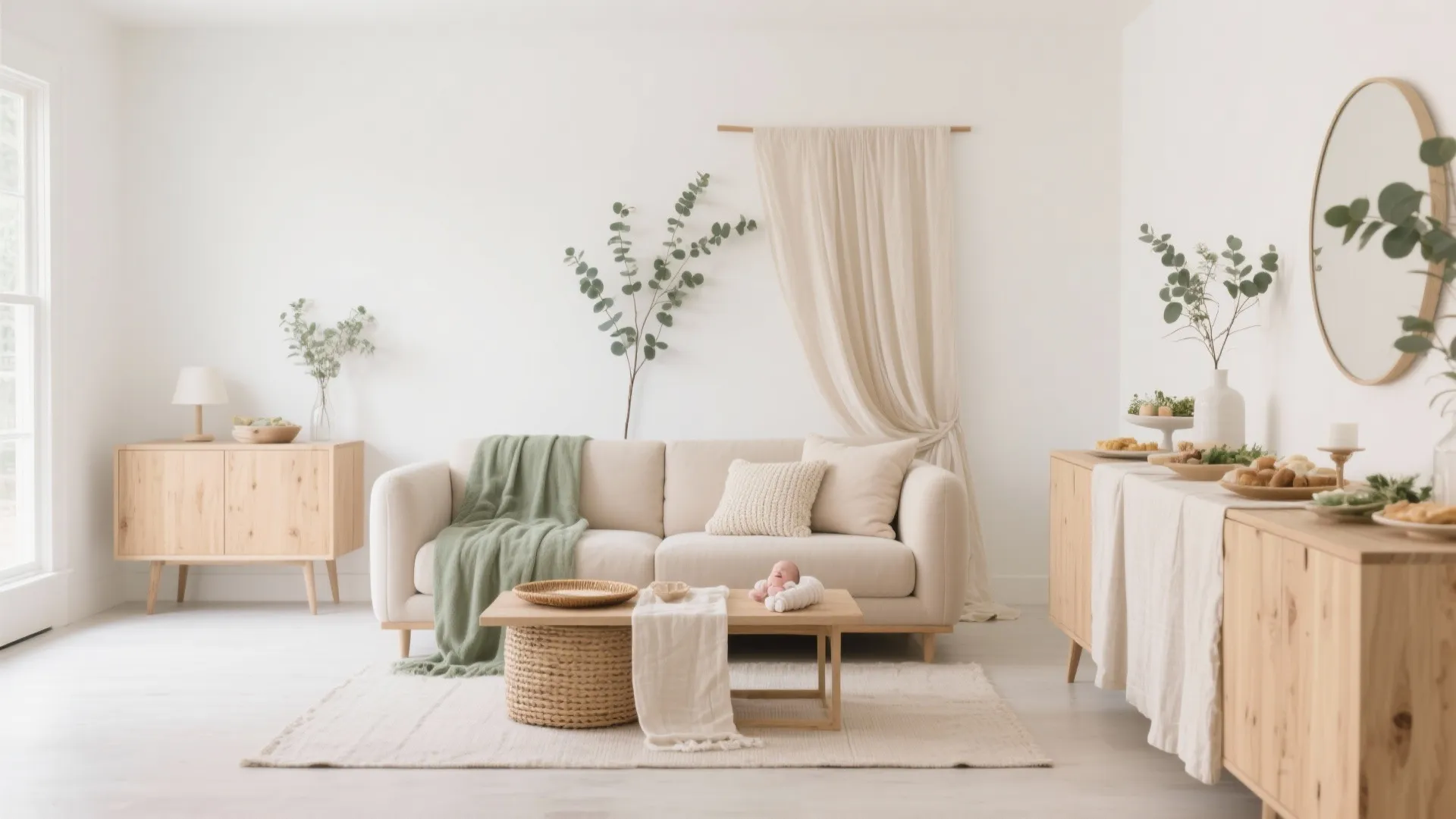 Minimalist neutral palette with natural textures