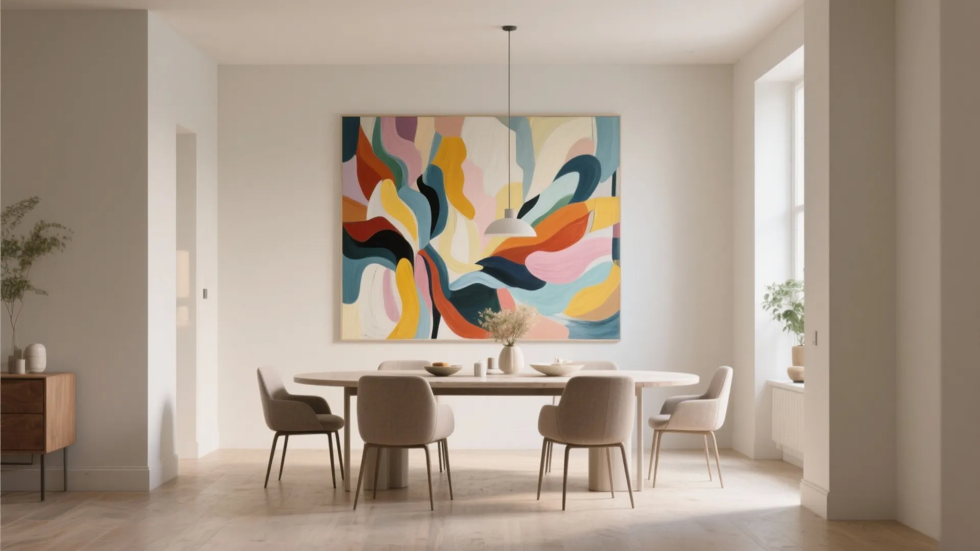 7. Neutral Palettes with Bold Art