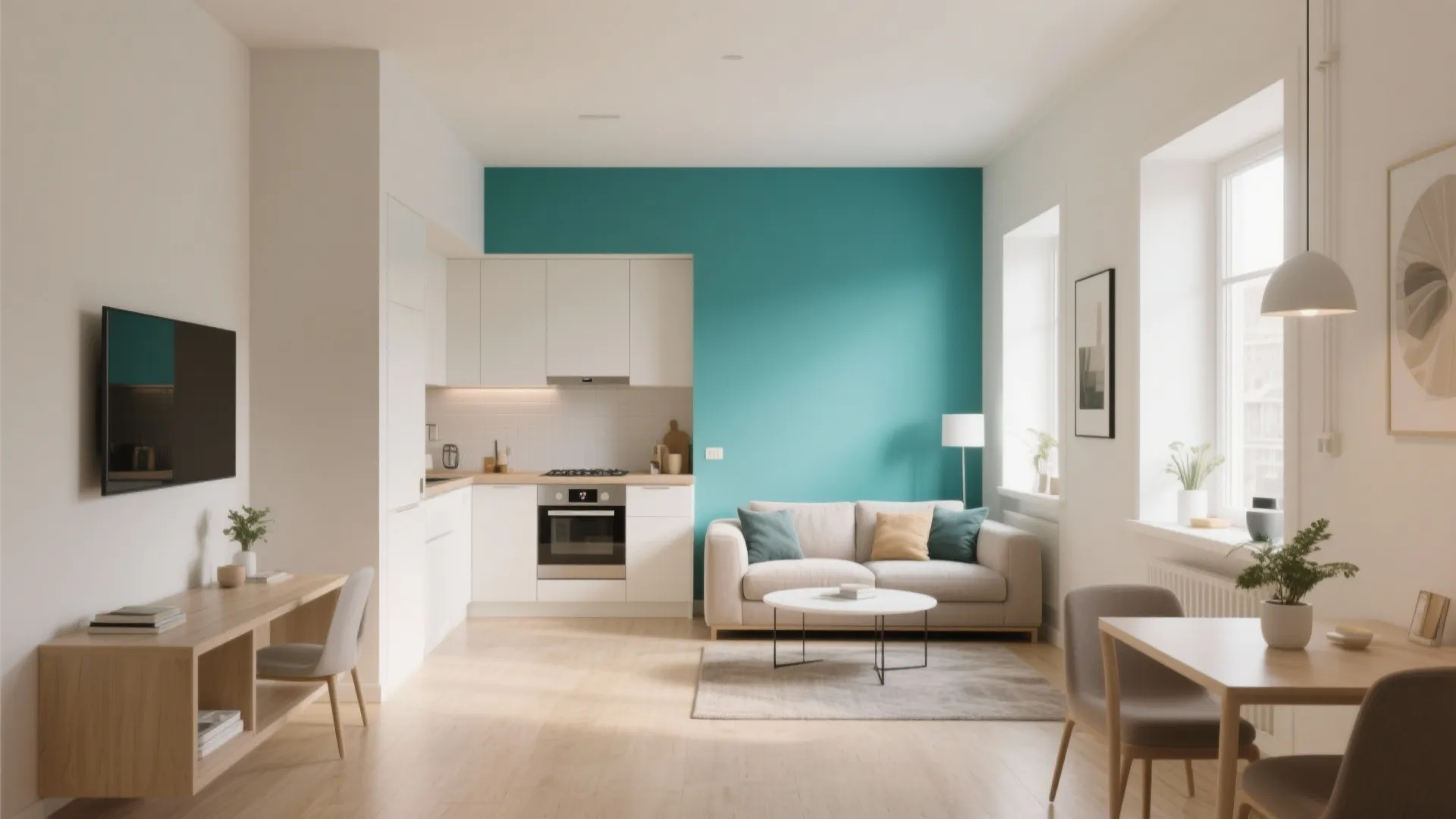 7. Neutral Palette with a Bold Accent Wall