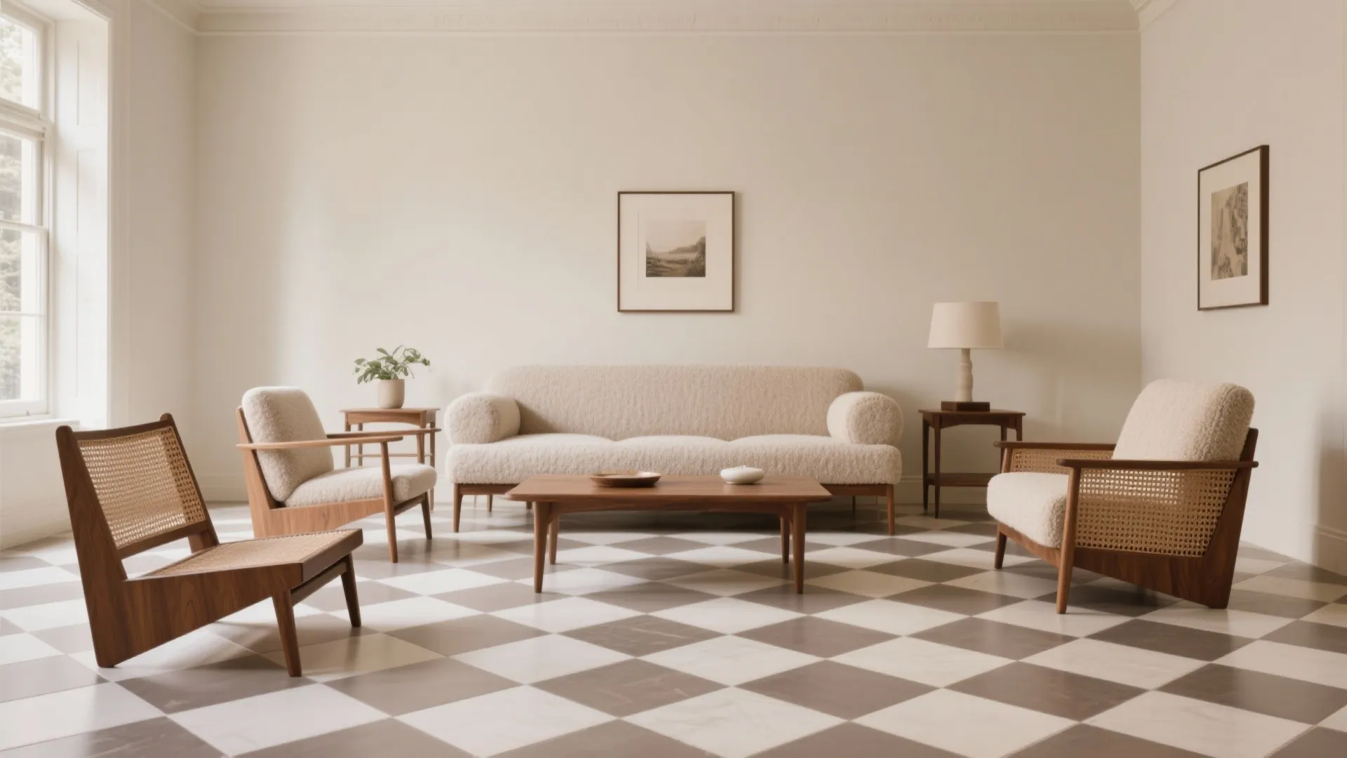 Neutral checkerboard that whispers, not shouts