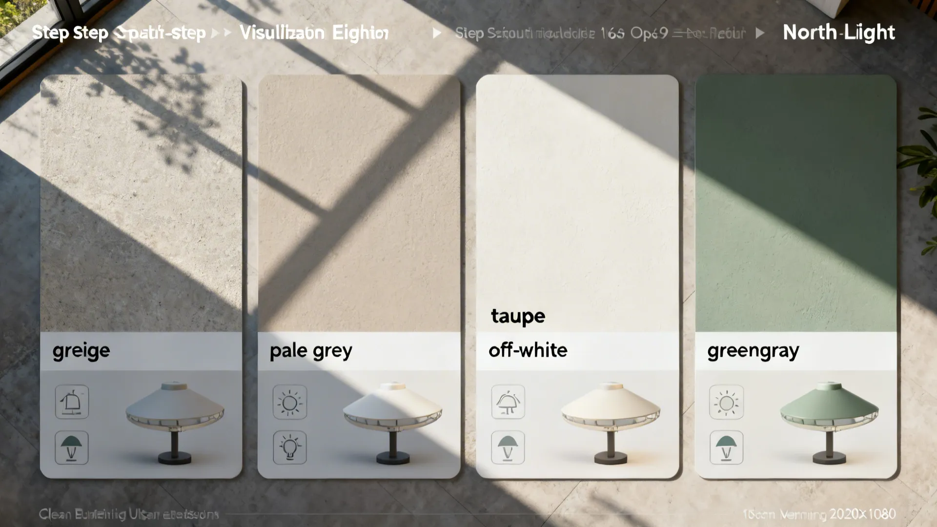 Top-down infographic style layout comparing neutral swatches and lighting directions.