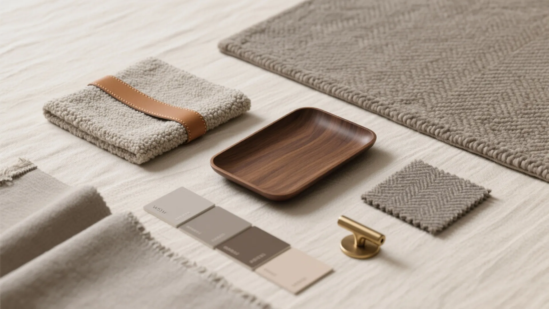 [
  {
    "url": "https://coohom-biz-sg-s3.coohom.com/ins/static/article/neutral-flatlay-1759118047661048500.jpg",
    "alt": "Neutral color mood board with wood tray, fabric samples, paint swatches, and gold door handle"
  }
]