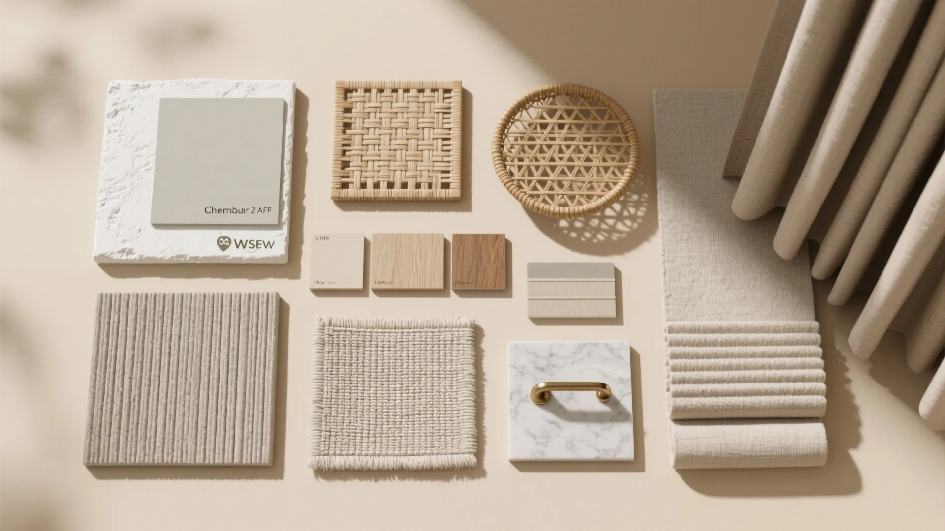 Calm neutral palette + local materials + acoustic softening