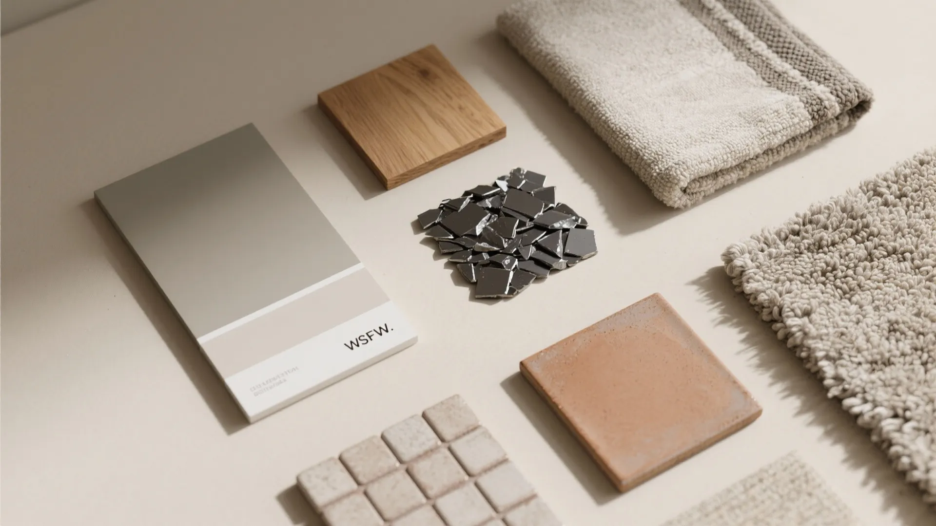 A calm neutral palette with layered textures