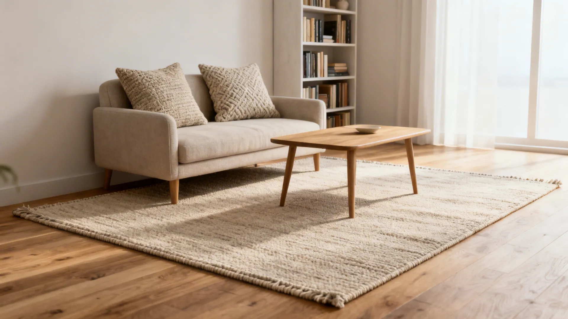 1. Neutral flatweave to expand visual space