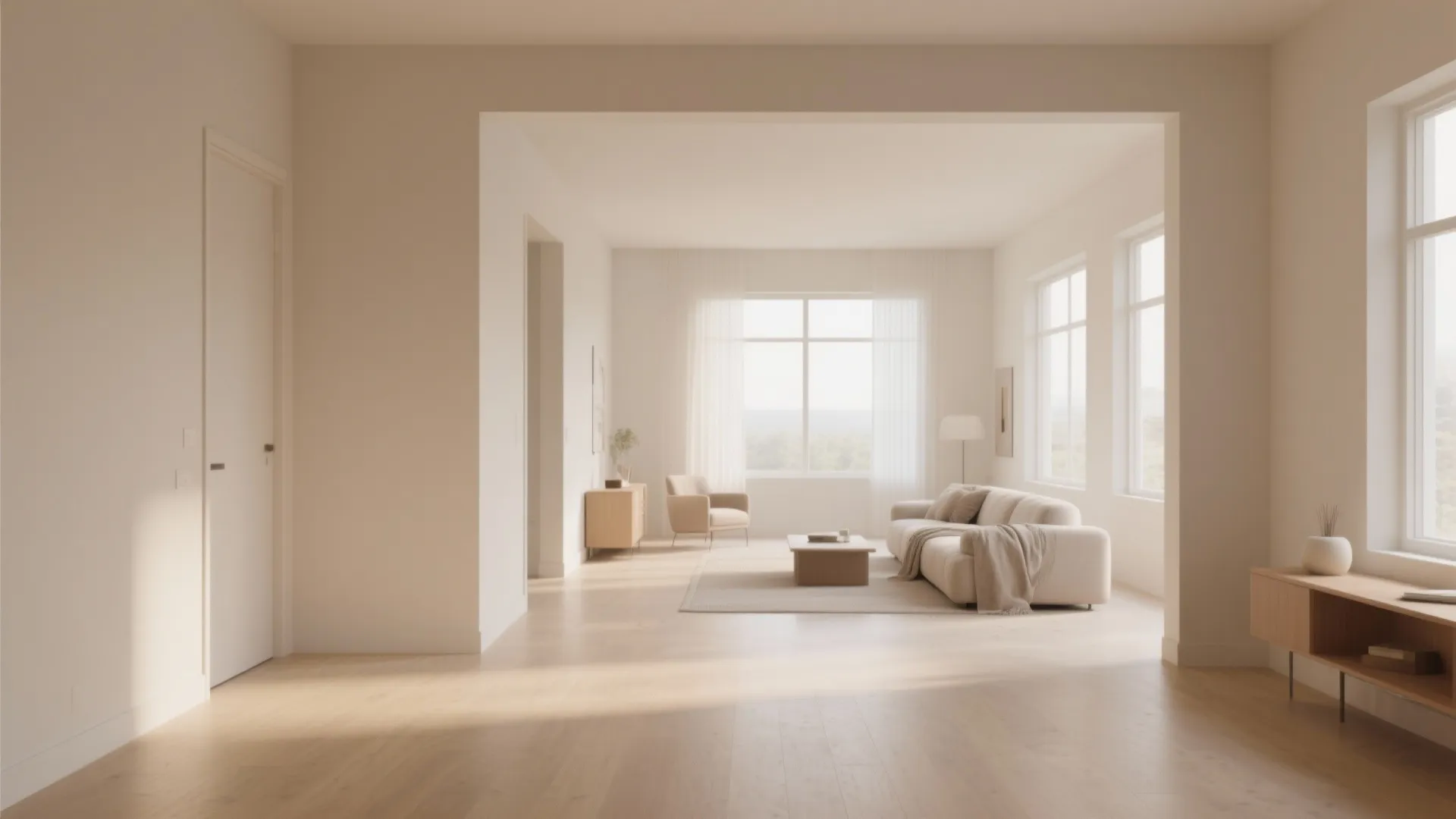 1. Paint, light, and seamless flooring — make the eye travel