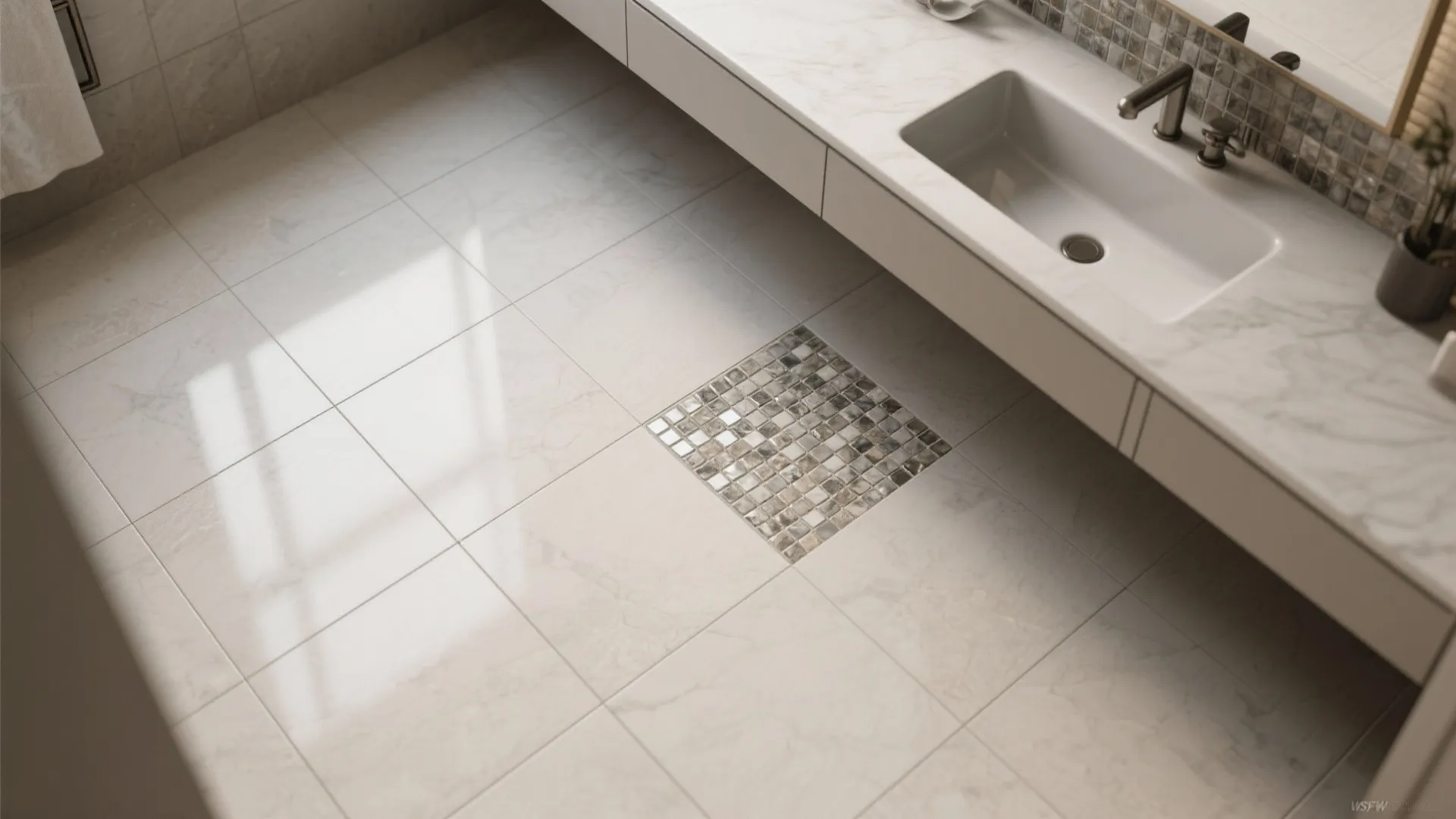 5. Large-format neutral with a subtle mosaic accent