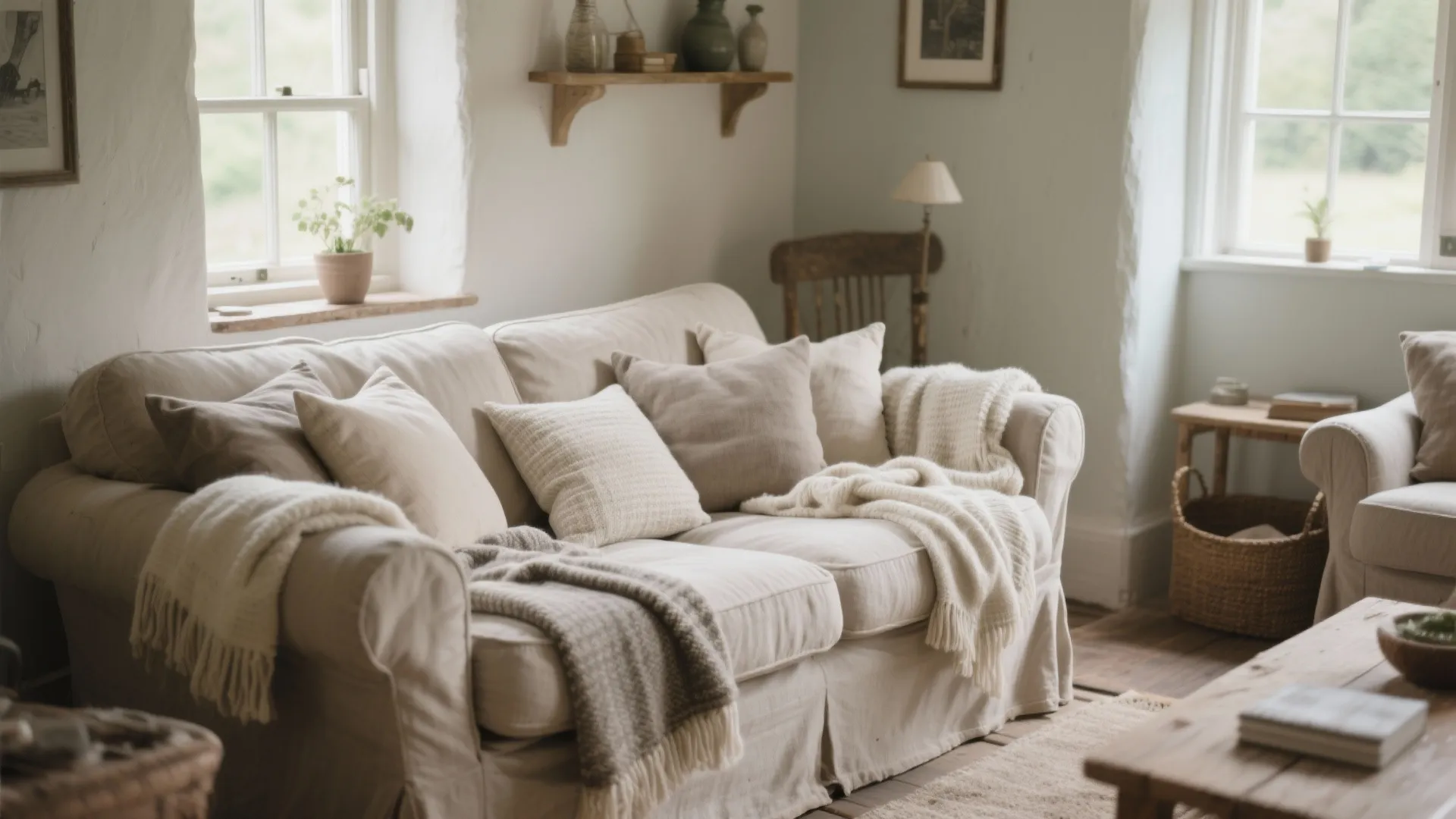 1. Neutral Linen Sofas with Layered Textures