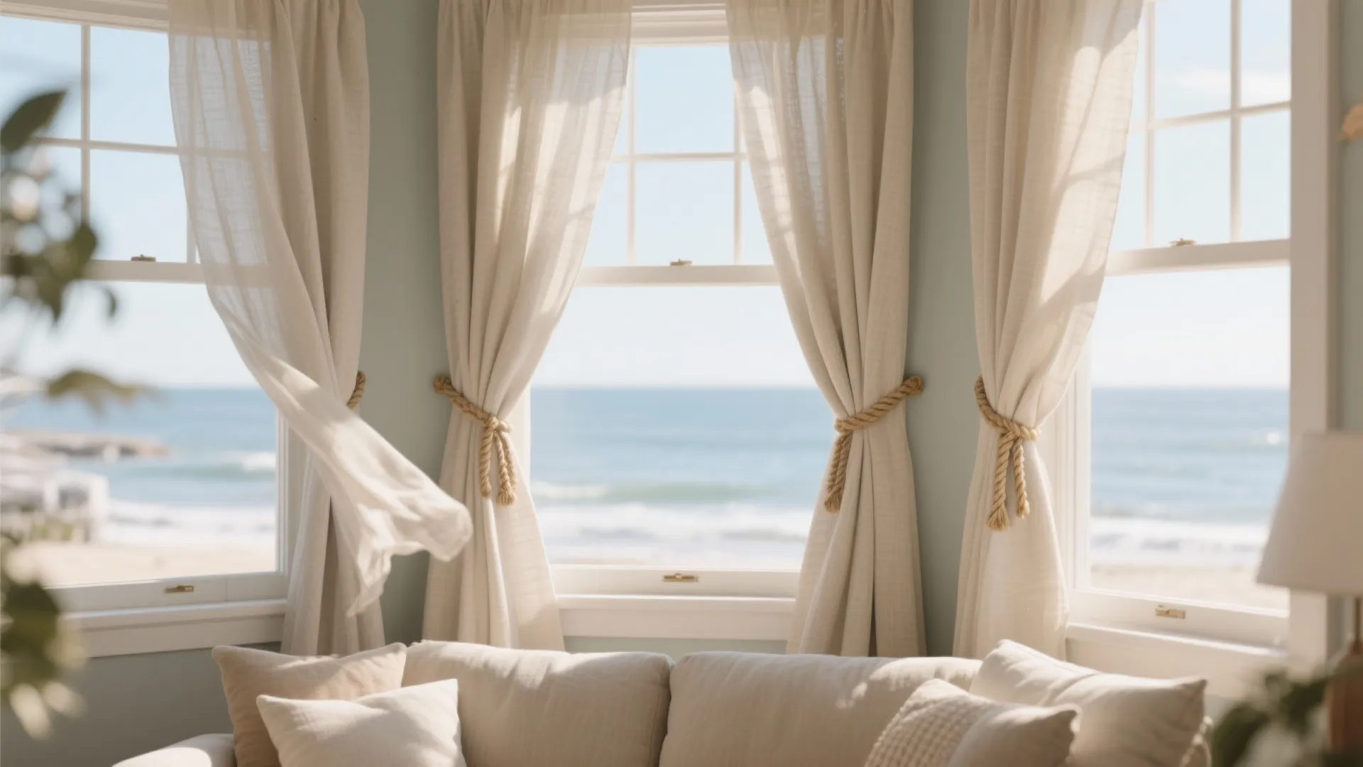 4. Neutral Linen Drapes with Tiebacks