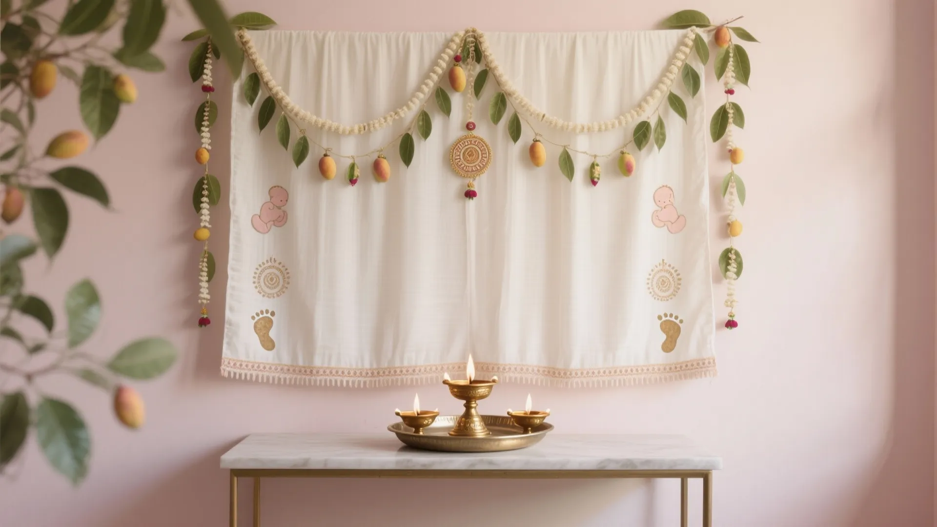 Soft-Neutral Backdrop with Traditional Motifs