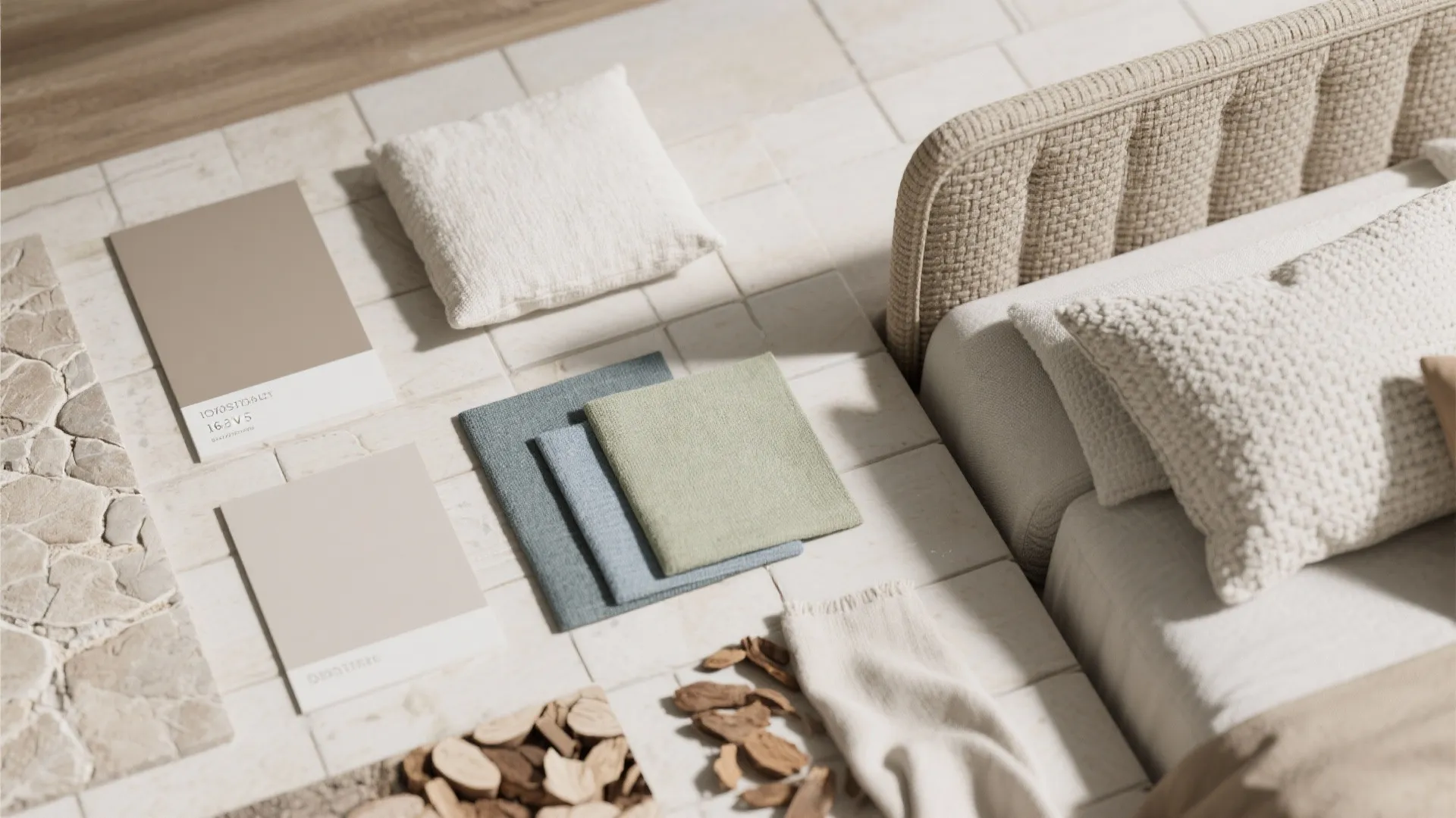 1. Layered neutral palette with one soft accent