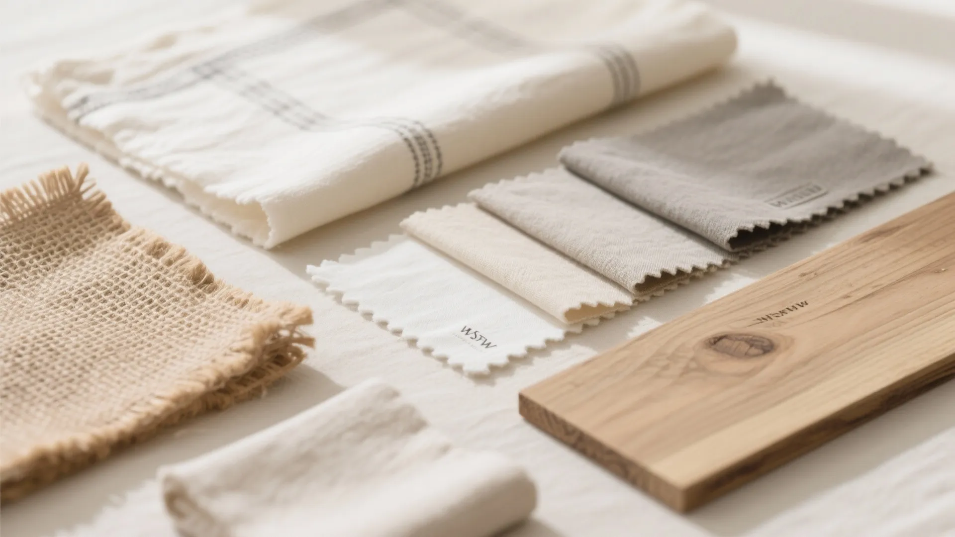 Flatlay of farmhouse neutral colors and natural materials