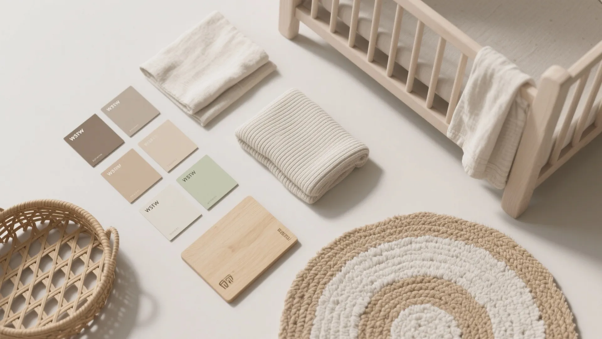 Calm, Gender‑Neutral Palette with Tactile Layers