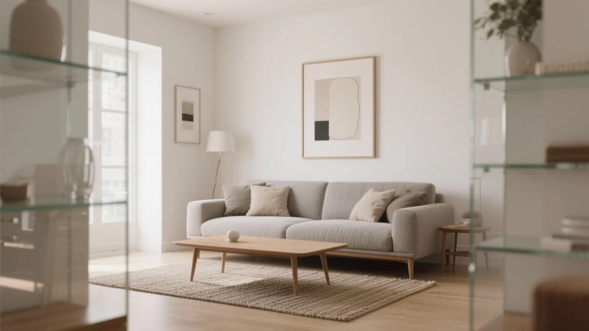 Light, neutral palette with one grounding tone