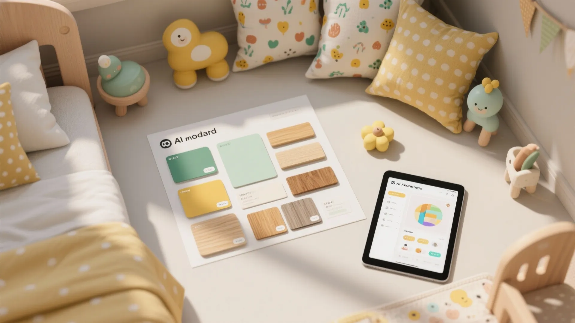 5. Neutral base + playful accents with an AI moodboard