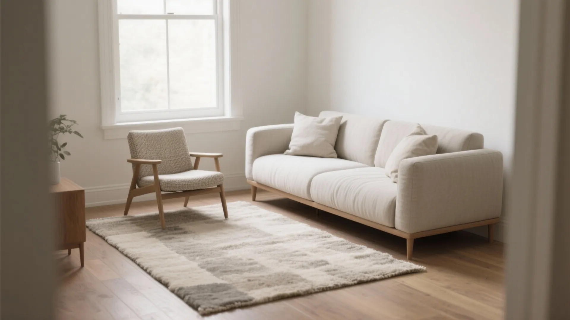 Minimal Neutral Rug to Ground a Small Living Room