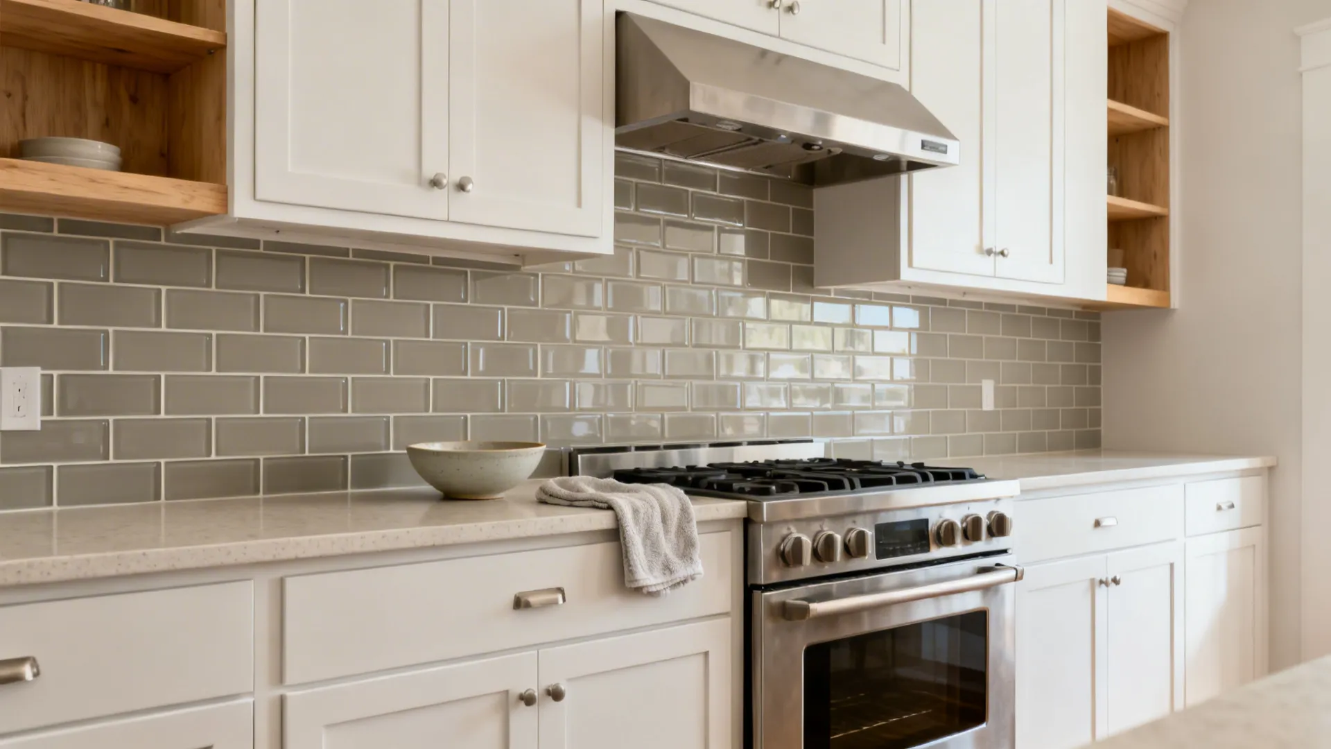 1) Minimalist Subway Glass in Soft Neutrals