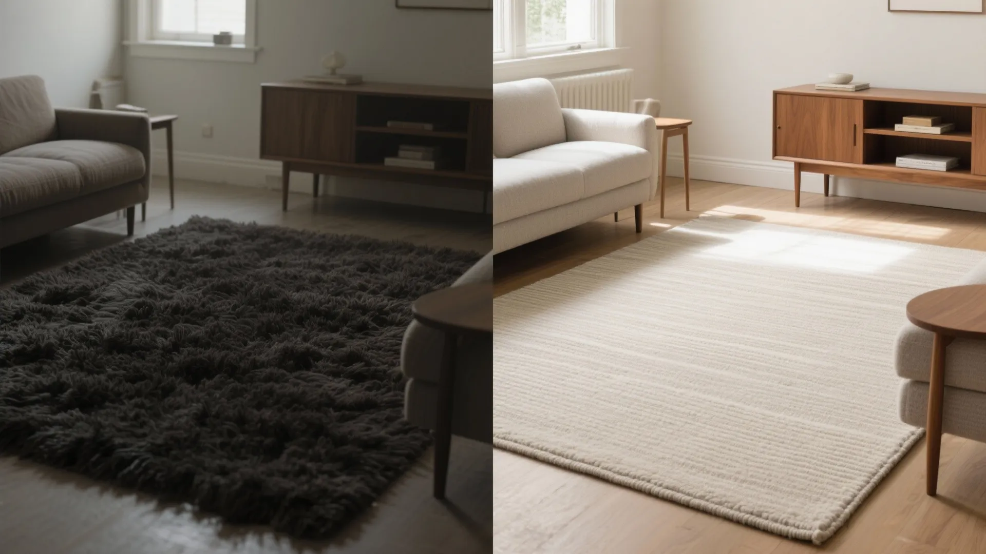 Light, low-pile neutrals that visually widen the room