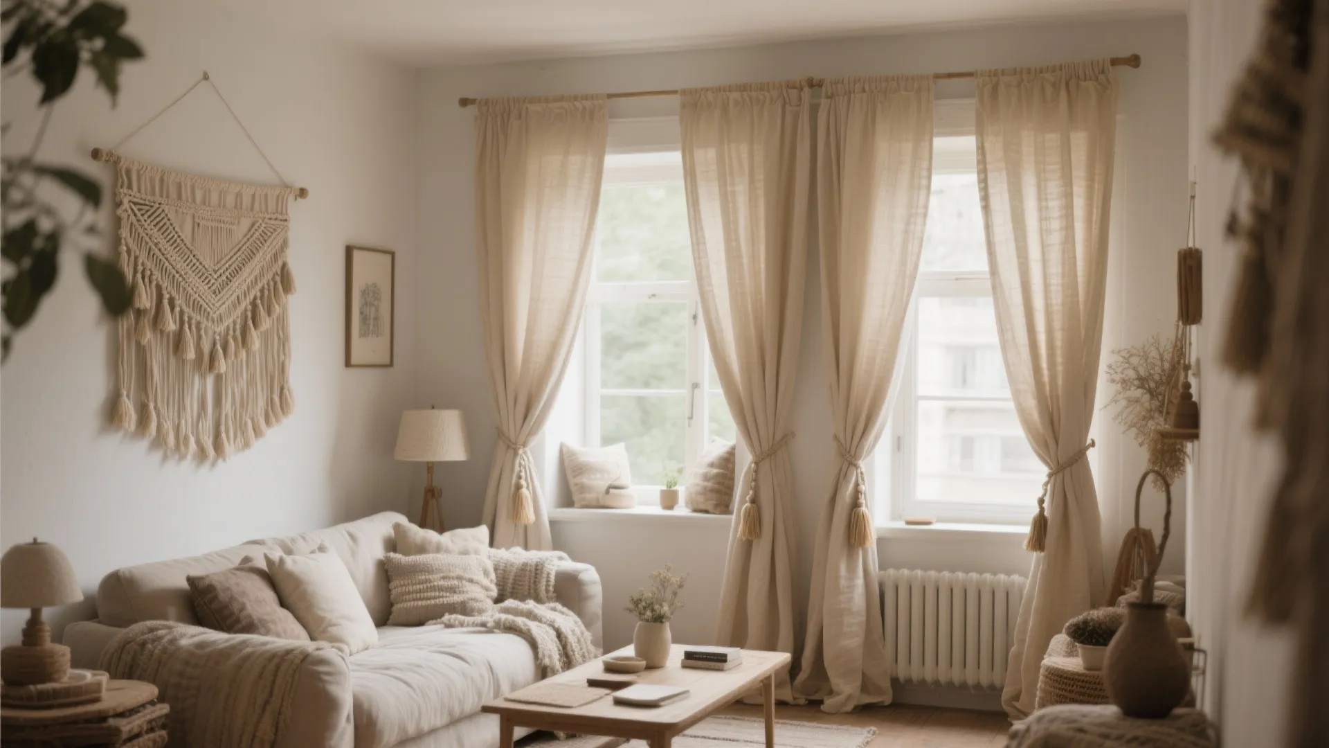 7. Layered Neutral Drapes with Tassels