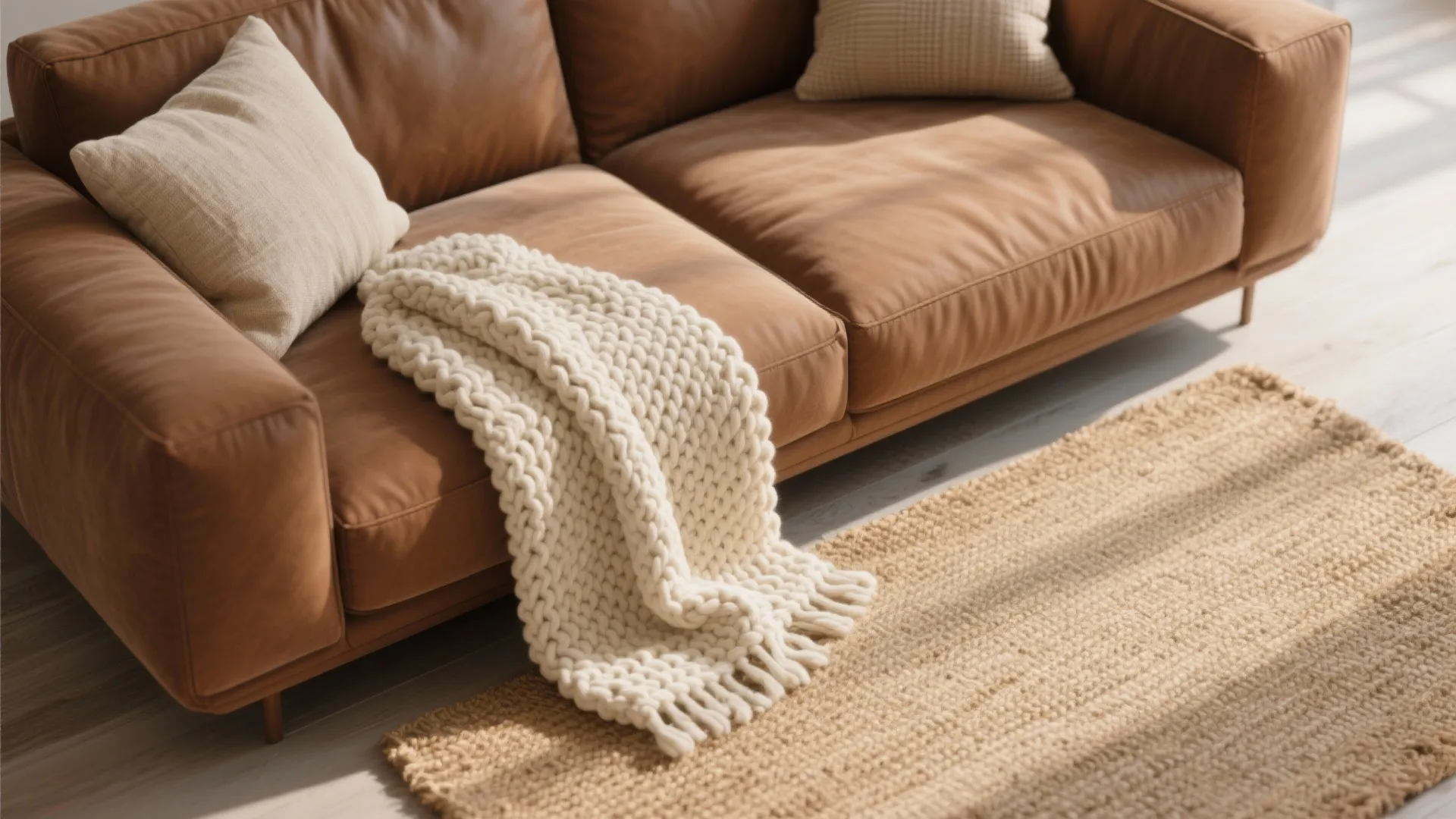 Flat lay of neutral home fabrics and textures