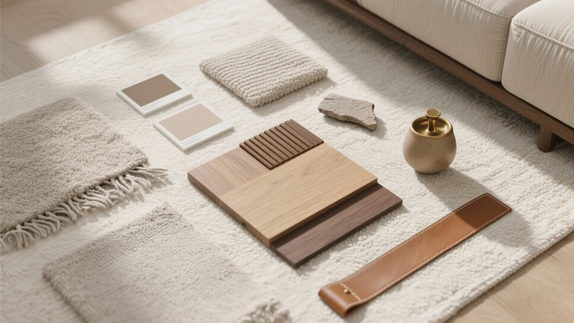 Texture-Forward Neutrals with a Warm Wood Anchor