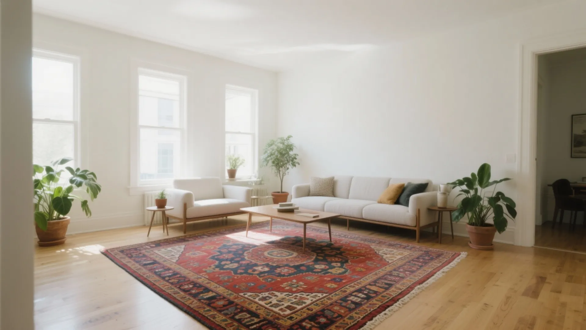 2. Neutral Walls with a Bold Vintage Rug