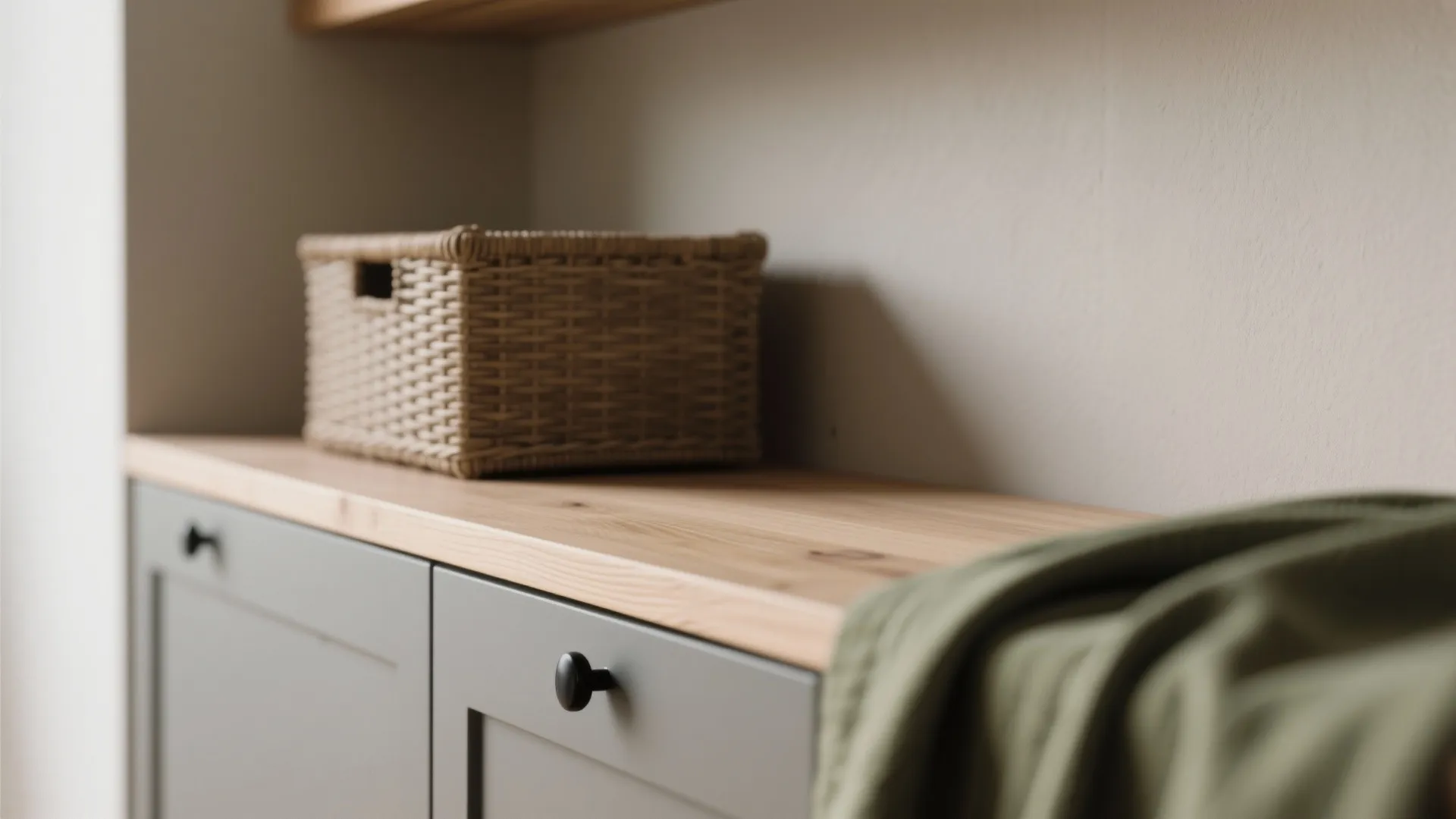 5) Calm neutrals with warm wood accents